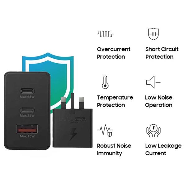 65w Samsung Uk Pin Pd Power Adaptor Trio Usb C X 2ports, Usb-a Port - Image 2