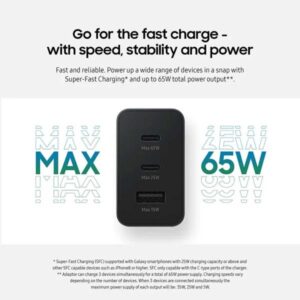 65w Samsung Us Pin Pd Power Adaptor Trio Usb C X 2ports,usb-a Port - Image 2