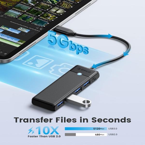 Orico Type-c To Usb Hub 3.0 4 Ports Papw4a-c3-015-bk-ep Black Color - Image 2
