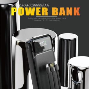 Aspor A316 20000mah 22.5w High Speed Built In Cable Fast Charging Power Bank Black - Image 2