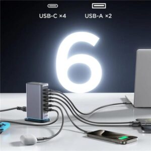 Joyroom Tcm02 65w 6 Port Eu Plug Usb Desktop Charger Gan Fast Charging Station Hub - Image 2