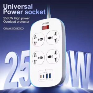 Ldnio Sc4407c 2500w Power Extension 4 Sockets 2 Usb-a + 2 Usb-c 2m - Image 4