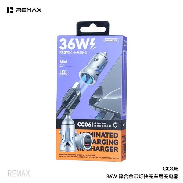 Remax Cc06 36w Dual-port Zinc Alloy Fast Car Charger With Led Light - Image 2