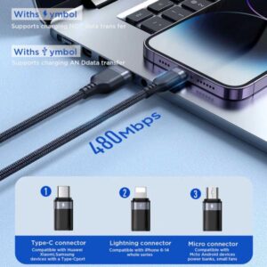 Joyroom S-1t3018a18 Multi-use 3.5a Usb-a To Lightning+type-c+micro 3-in-1 Data Cable1 2m-black - Image 3