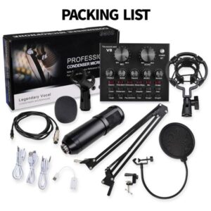 V10 Bm-800 Podcast Condenser Microphone Set With Live Sound Card, Rechargeable 12 Kinds Of Auxiliary Background For Karaoke Singing, Youtube Recording Mic - Image 3