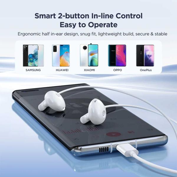 Joyroom-ec05 Type-c Series Half In-ear Wired Earphones-white - Image 3