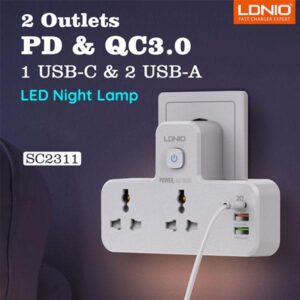 Ldnio Sc2311 20w Pd Fast Charging 2500w Power Extension Touch Night Lamp 2 Sockets 1 Usb-c +2 Usb-a - Image 3