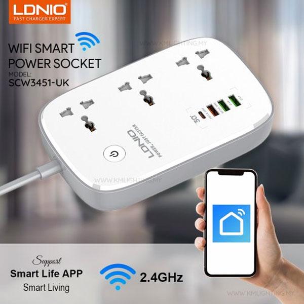 Ldnio Scw3451 2500w Wifi Smart Power Extension 3 Sockets 1 Usb-c + 3 Usb-a - Image 3