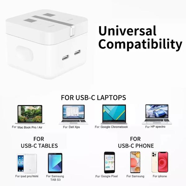 Iphone 14 Pro 3 Pin (uk Pin) 50w Usb-c+c Power Adapter With Usb-c To Lightining Cable - Image 3