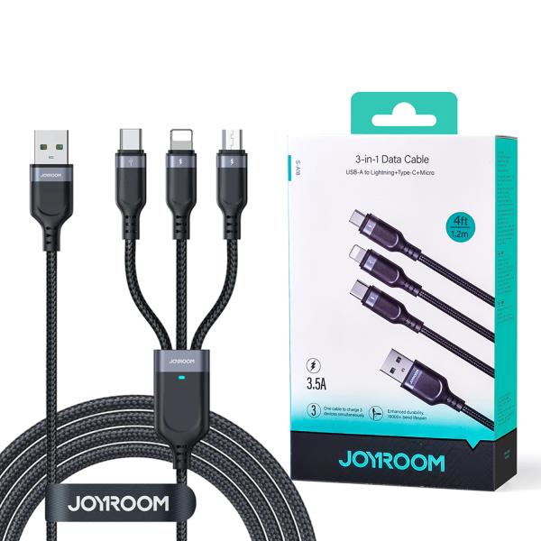 Joyroom S-1t3018a18 Multi-use 3.5a Usb-a To Lightning+type-c+micro 3-in-1 Data Cable1 2m-black - Image 4