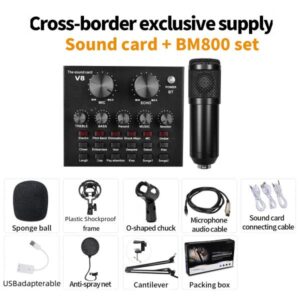 V10 Bm-800 Podcast Condenser Microphone Set With Live Sound Card, Rechargeable 12 Kinds Of Auxiliary Background For Karaoke Singing, Youtube Recording Mic - Image 4