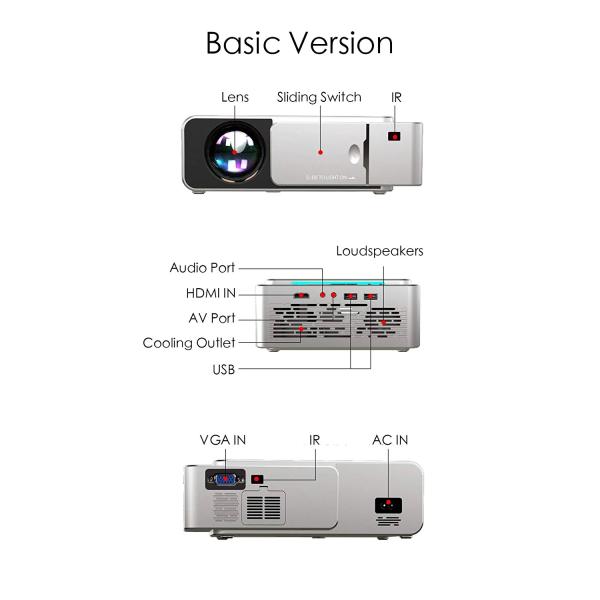 T6 Android 10.0 V Wifi Smart Optional Support 1080p Hd Led Portable Projector Silver - Image 4