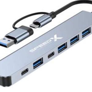 Speed-x Sp-tc701 7 Port 2 In 1 Usb 3.0 & Type-c Ports Aluminum Alloy Portable Hub - Image 2