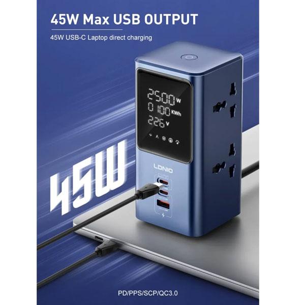 Ldnio Sc2 7-in-1 Power Extension With Fast Charging 4 Sockets 2 Usb-c + 1 Usb-a - Image 2