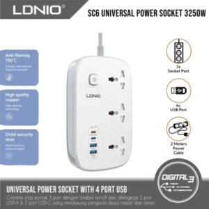 Ldnio Sc6 45w Gan Fast Charging 3250w Power Extension 3 Sockets 2 Usb-a + 2 Usb-c 2m - Image 4